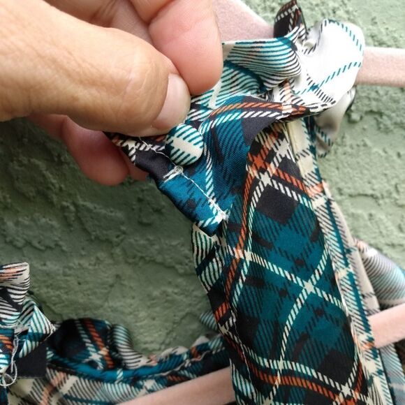 EUC ESSENTIALS BY MILANO Green/White/Red Plaid Ruffled Sleeveless High Neck Top - Picture 7 of 9